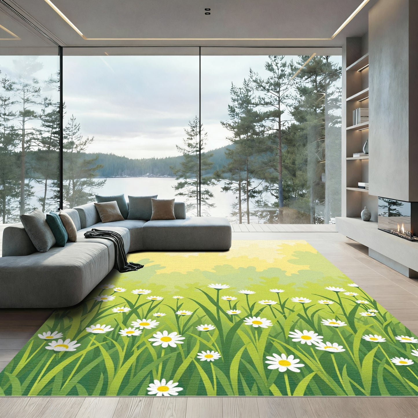 Charming White Daisy Meadow Garden Rug