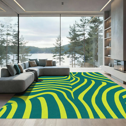 Teal Yellow Abstract Zebra Stripe Rug