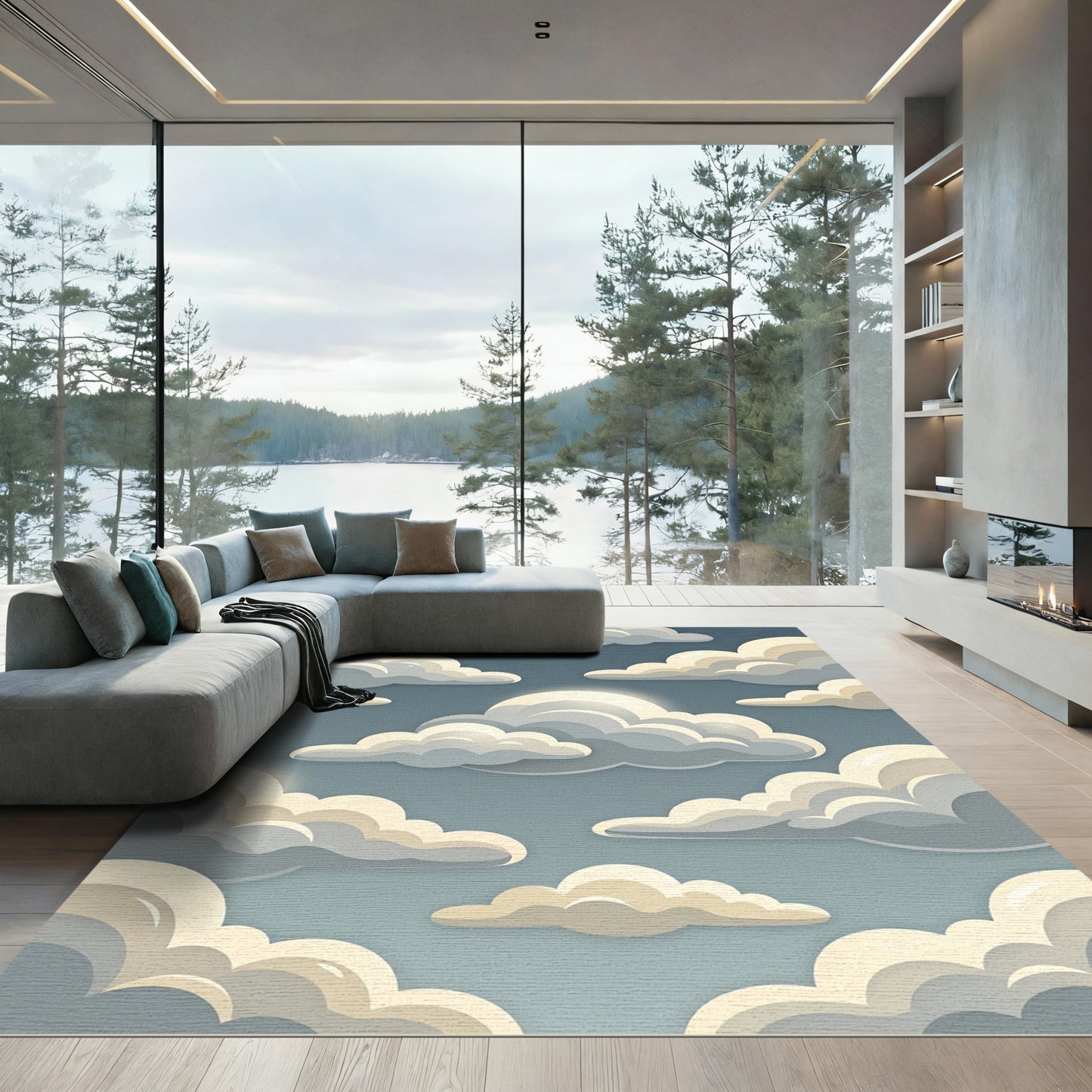 Ethereal Cloudscape Layered Sky Blue Rug