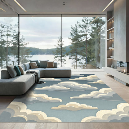 Ethereal Cloudscape Layered Sky Blue Rug