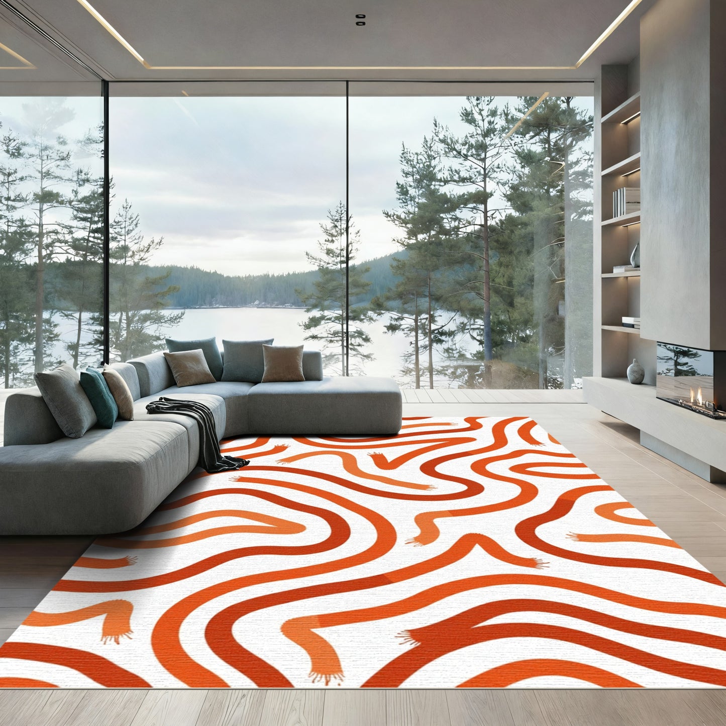 Warm Orange Wavy Lines Rug