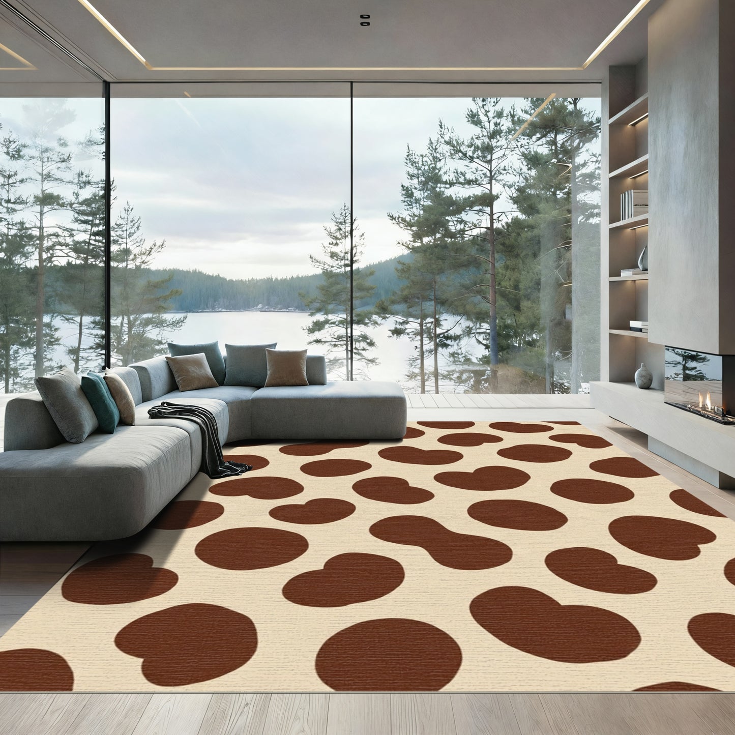 Brown Tan Spotted Irregular Shapes Rug