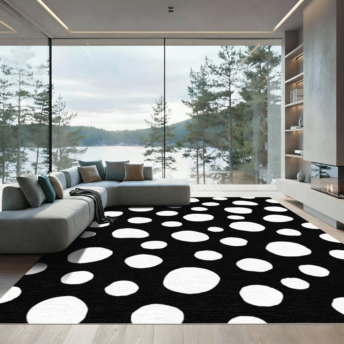 Black White Polka Dot Oval Rug