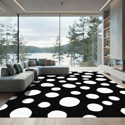 Black White Polka Dot Oval Rug
