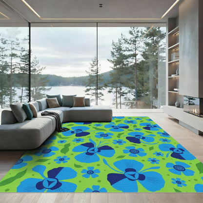 Bright Blue Floral Garden Rug