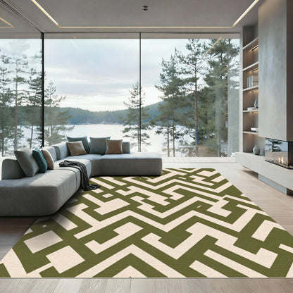 Olive Beige Geometric Maze Rug
