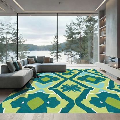 Emerald Teal Floral Diamond Arrangement Rug