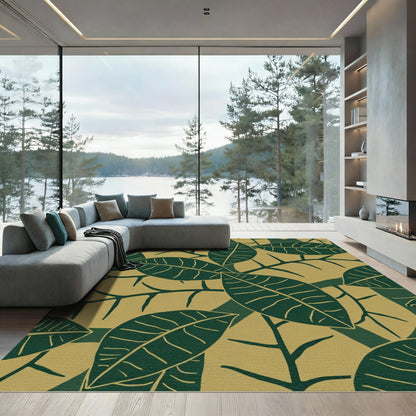Deep Green Leafy Branch Meadow Rug