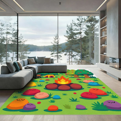 Campfire Forest Faces Woodland Rug