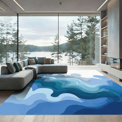 Deep Blue Abstract Wavy Layers Rug