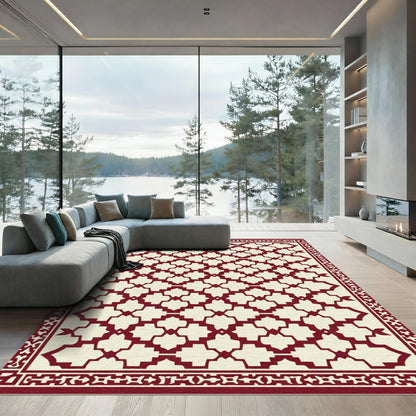 Deep Red Lattice Arabesque Kilim Rug
