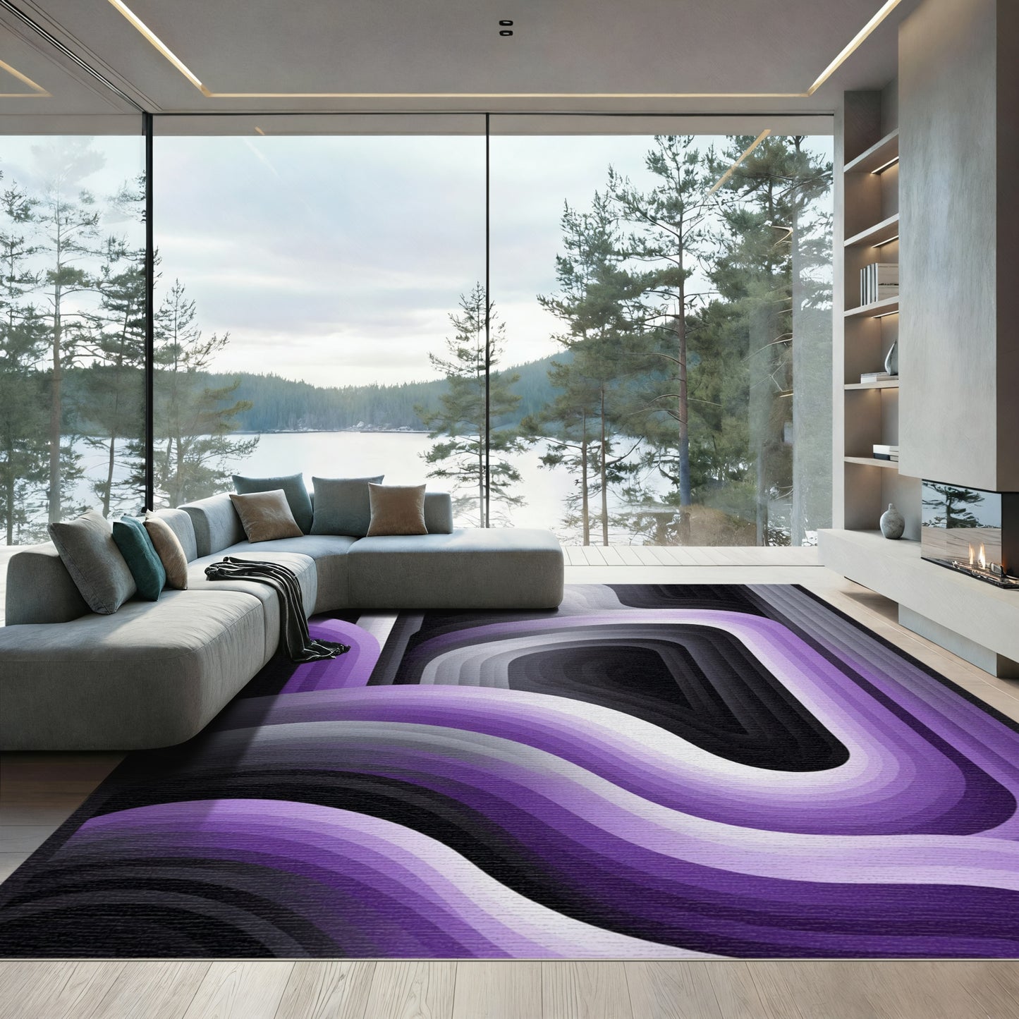 Purple Gradient Layered Abstract Waves Rug