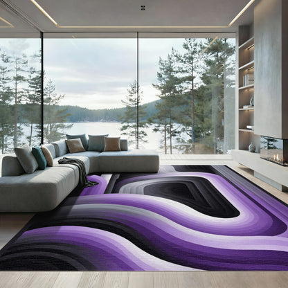 Purple Gradient Layered Abstract Waves Rug