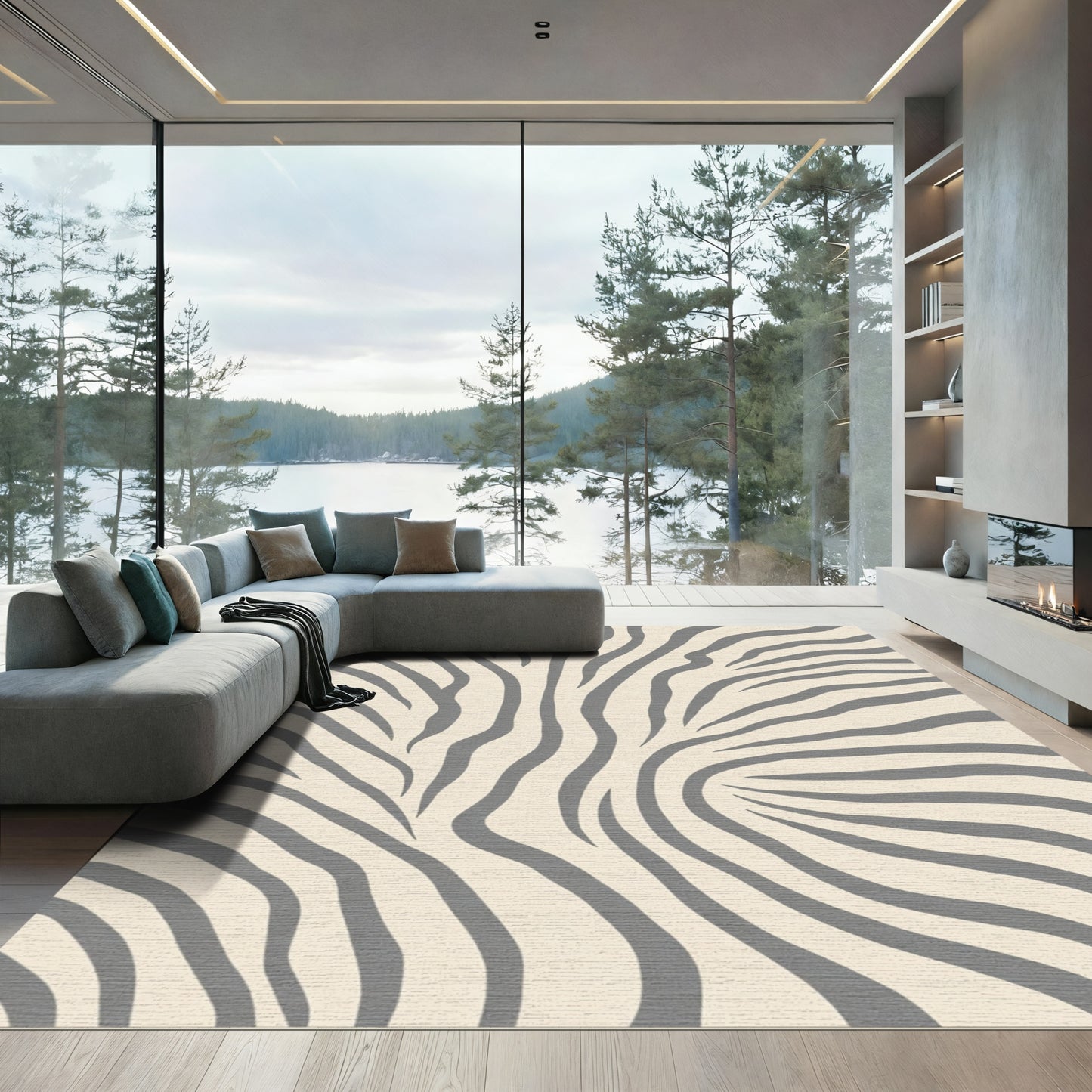 Cream Gray Zebra Stripe Rug