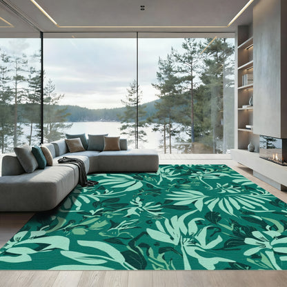 Teal Tropical Foliage Abstract Rug