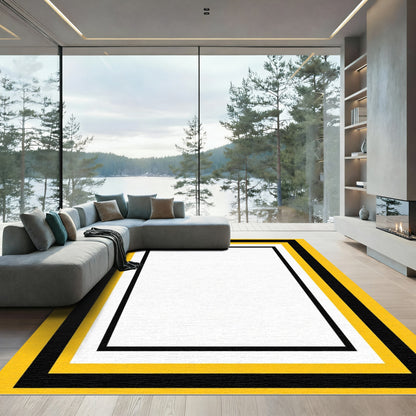 Bold Yellow Black White Rectangular Frame Rug