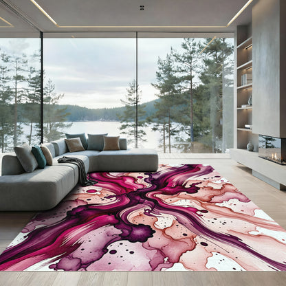 Magenta Fluid Flowing Abstract Wave Rug