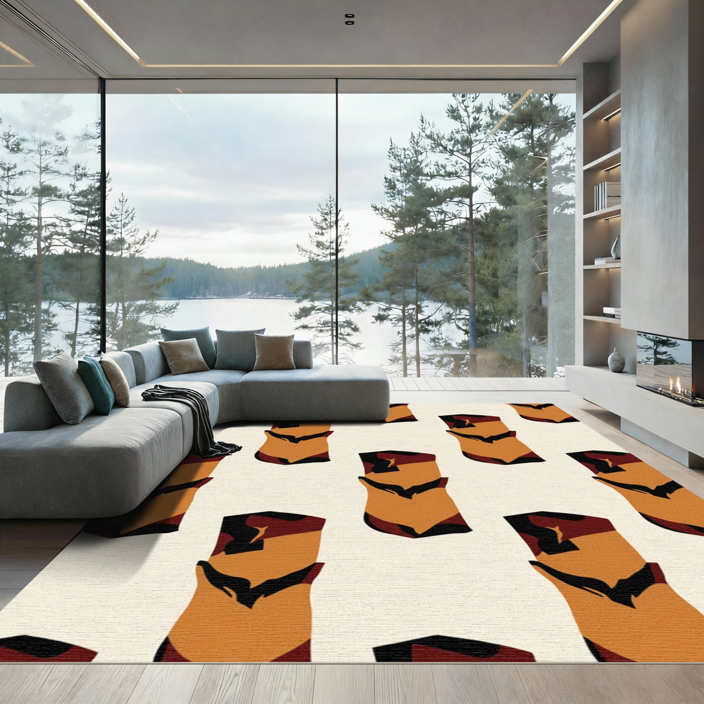 Abstract Camel Brick Shapes Rug