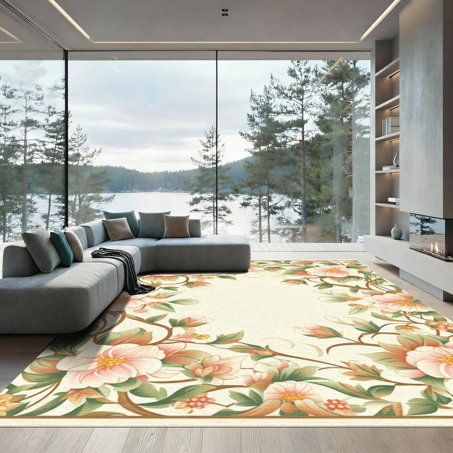 Pastel Pink Floral Vine Branches Rug