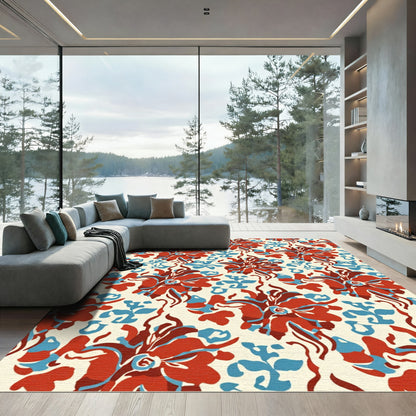 Bold Red Blue Floral Medallion Rug