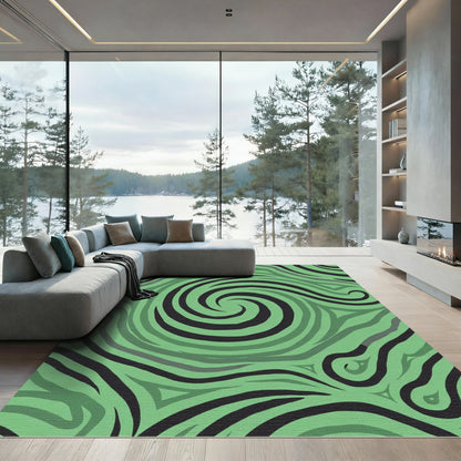 Green Swirling Abstract Stripe Rug