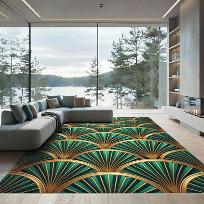 Emerald Golden Art Deco Fan Arch Rug