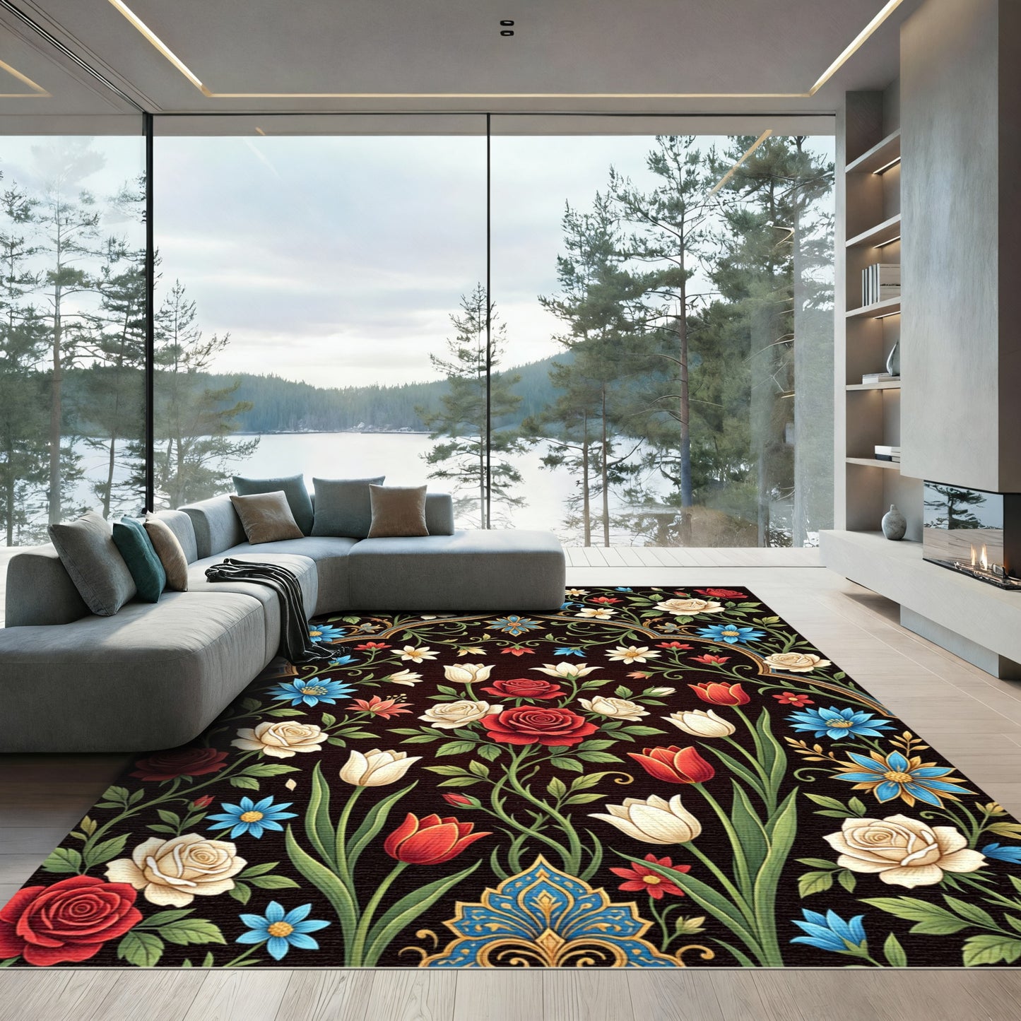 Floral Dark Garden Bloom Tapestry Rug