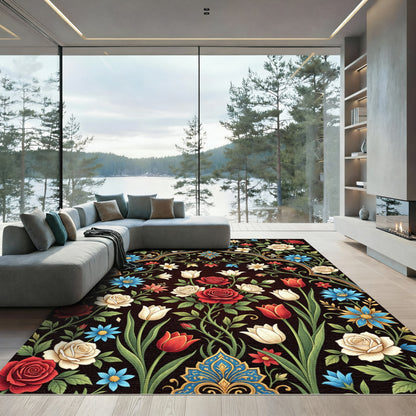 Floral Dark Garden Bloom Tapestry Rug