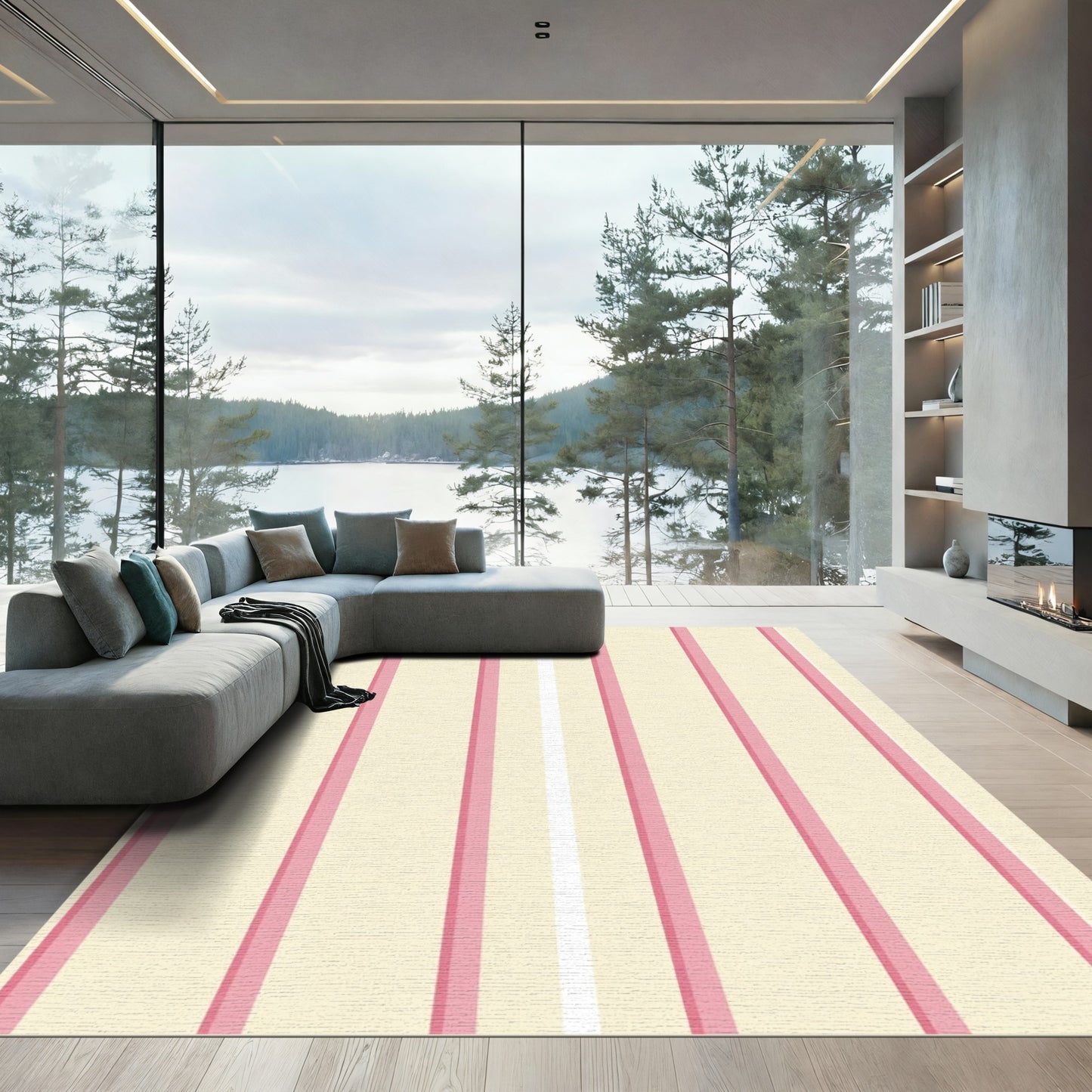 Sweet Pink Cream Striped Vertical Rug