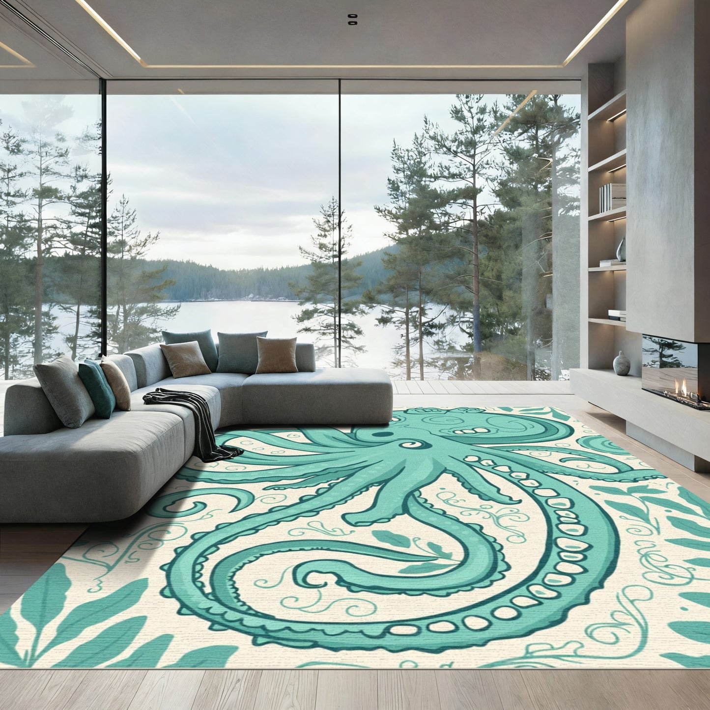 Oceanic Teal Octopus Swirl Rug