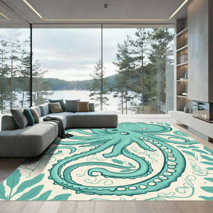 Oceanic Teal Octopus Swirl Rug