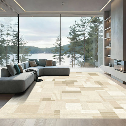 Neutral Geometric Layered Rectangles Rug
