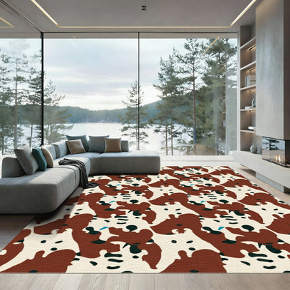 Brown Black White Abstract Organic Shapes Rug