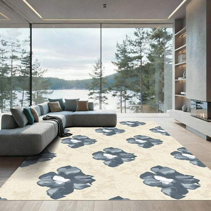 Soft Gray Watercolor Blossom Pattern Rug