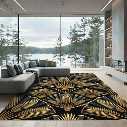 Art Deco Golden Fan Leaf Rug