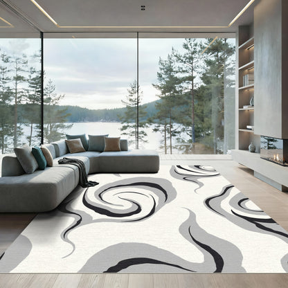 Black Gray Swirl Abstract Rug