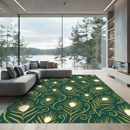Emerald Gold Peacock Feather Flow Rug