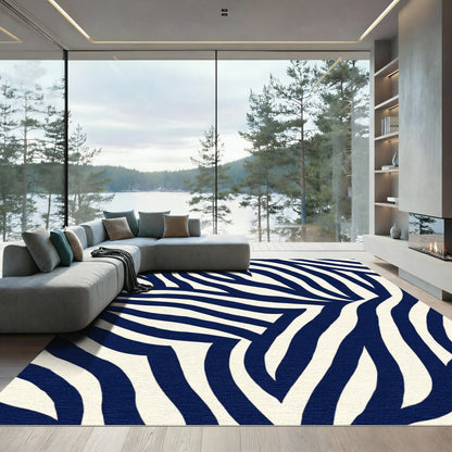 Deep Blue Ivory Zebra Stripe Rug