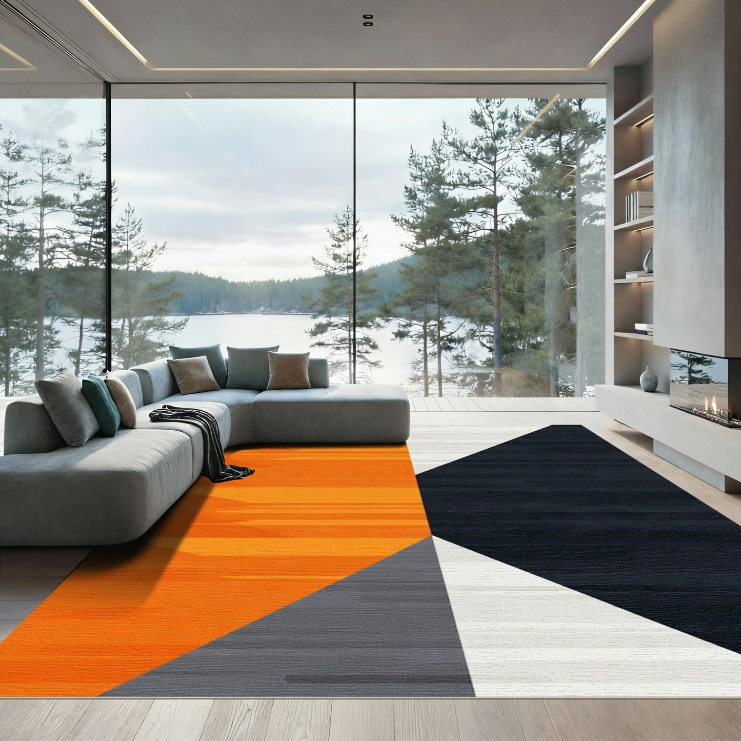 Abstract Orange Black Triangles Rug