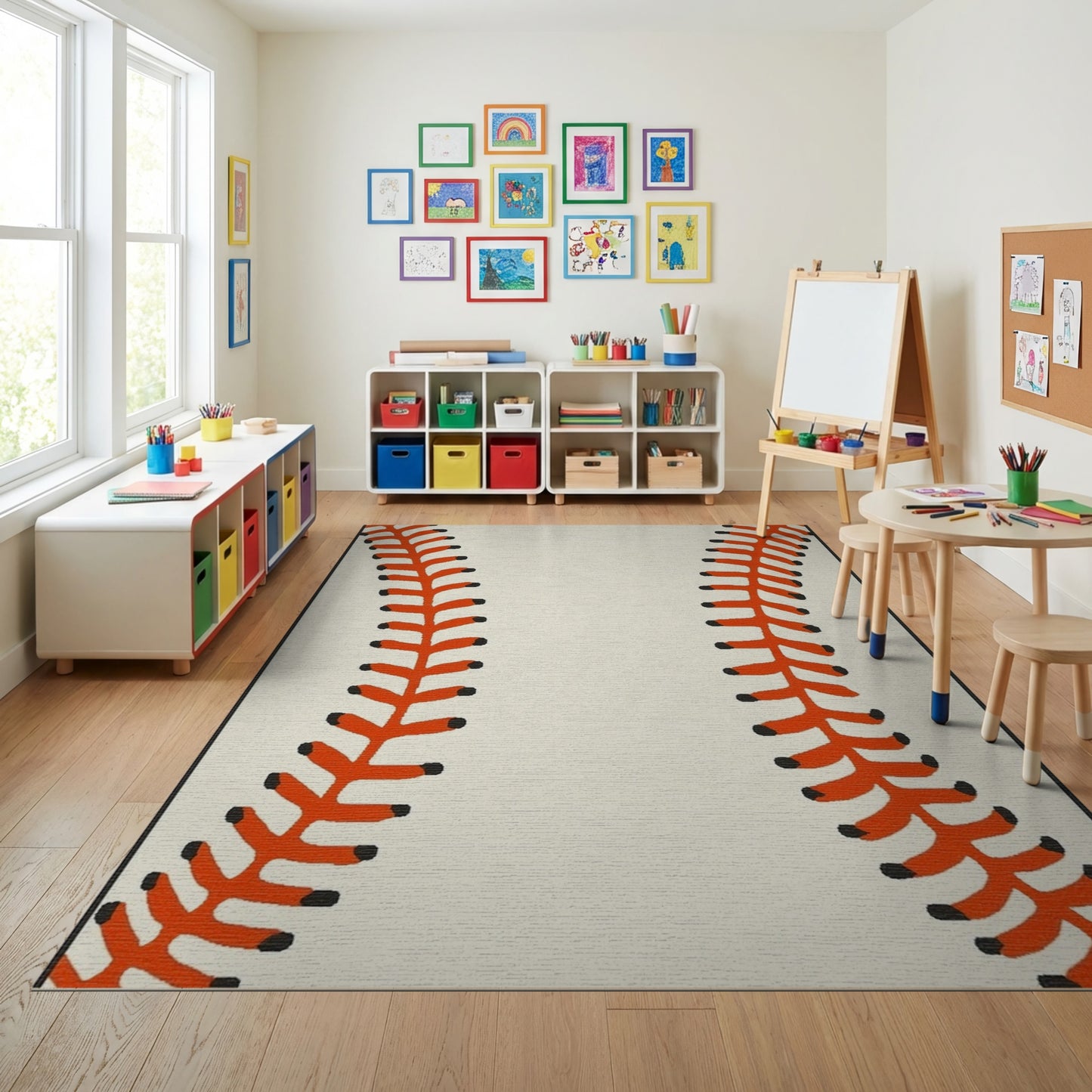 Classic Red Baseball Seam Rug