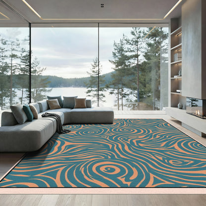 Teal Orange Swirling Organic Lines Rug