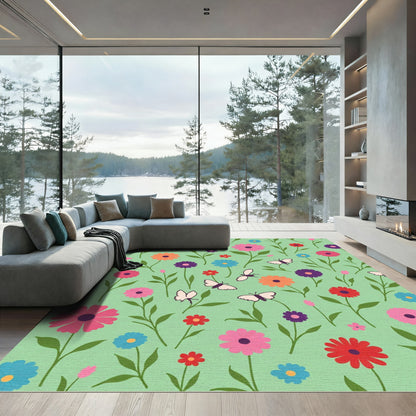 Bright Flower Garden Butterfly Meadow Rug