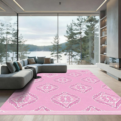 Pink Floral Diamond Medallion Rug