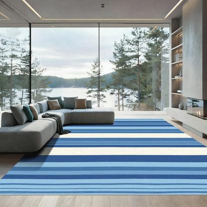 Varying Blue Stripes with Cream Rug