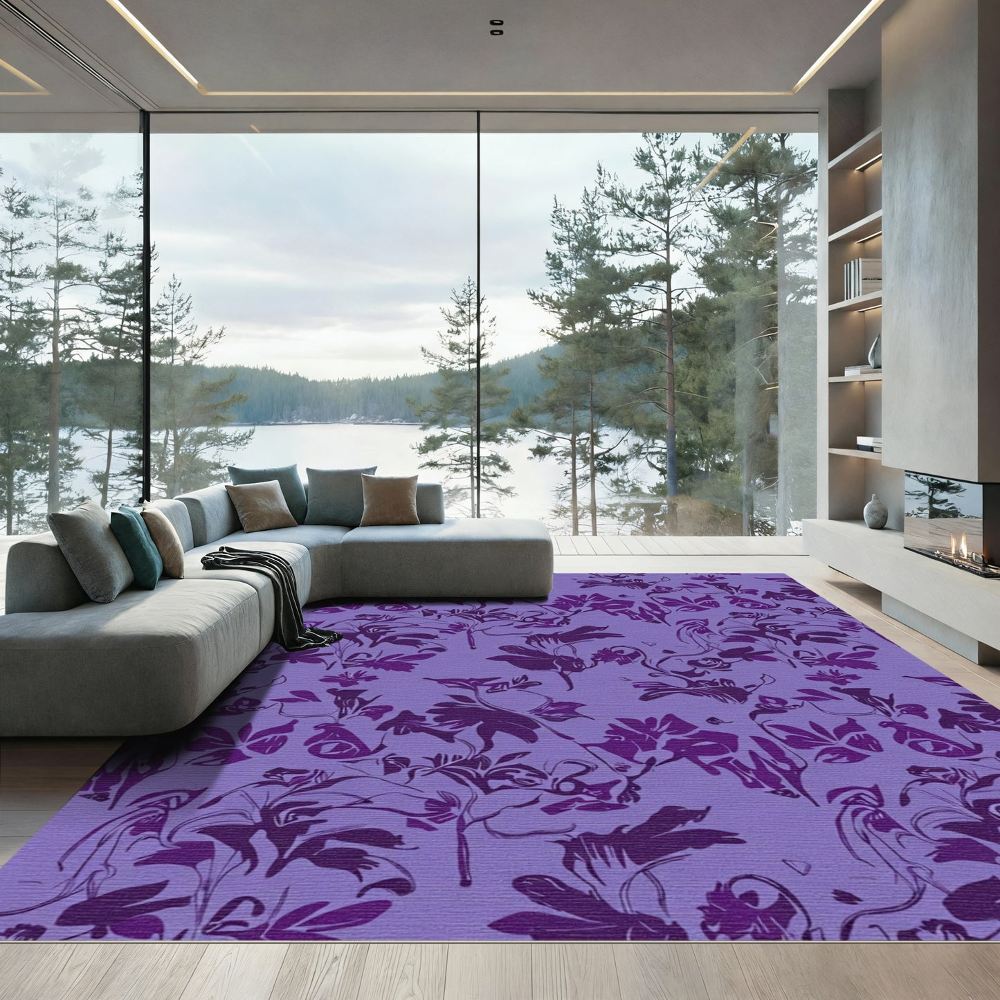 Violet Orchid Botanical Swirls Rug