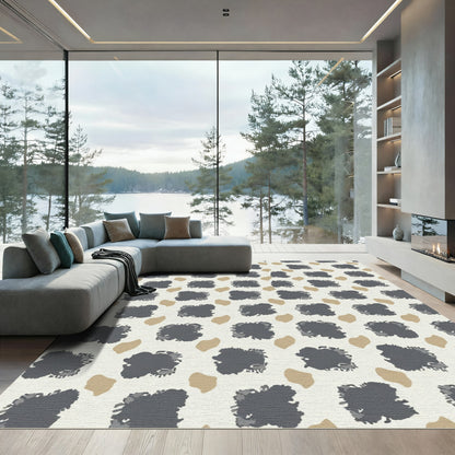 Dark Gray and Tan Abstract Blocks Rug