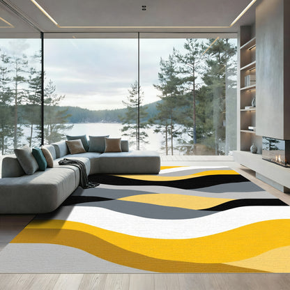 Abstract Yellow Gray Wave Landscape Rug
