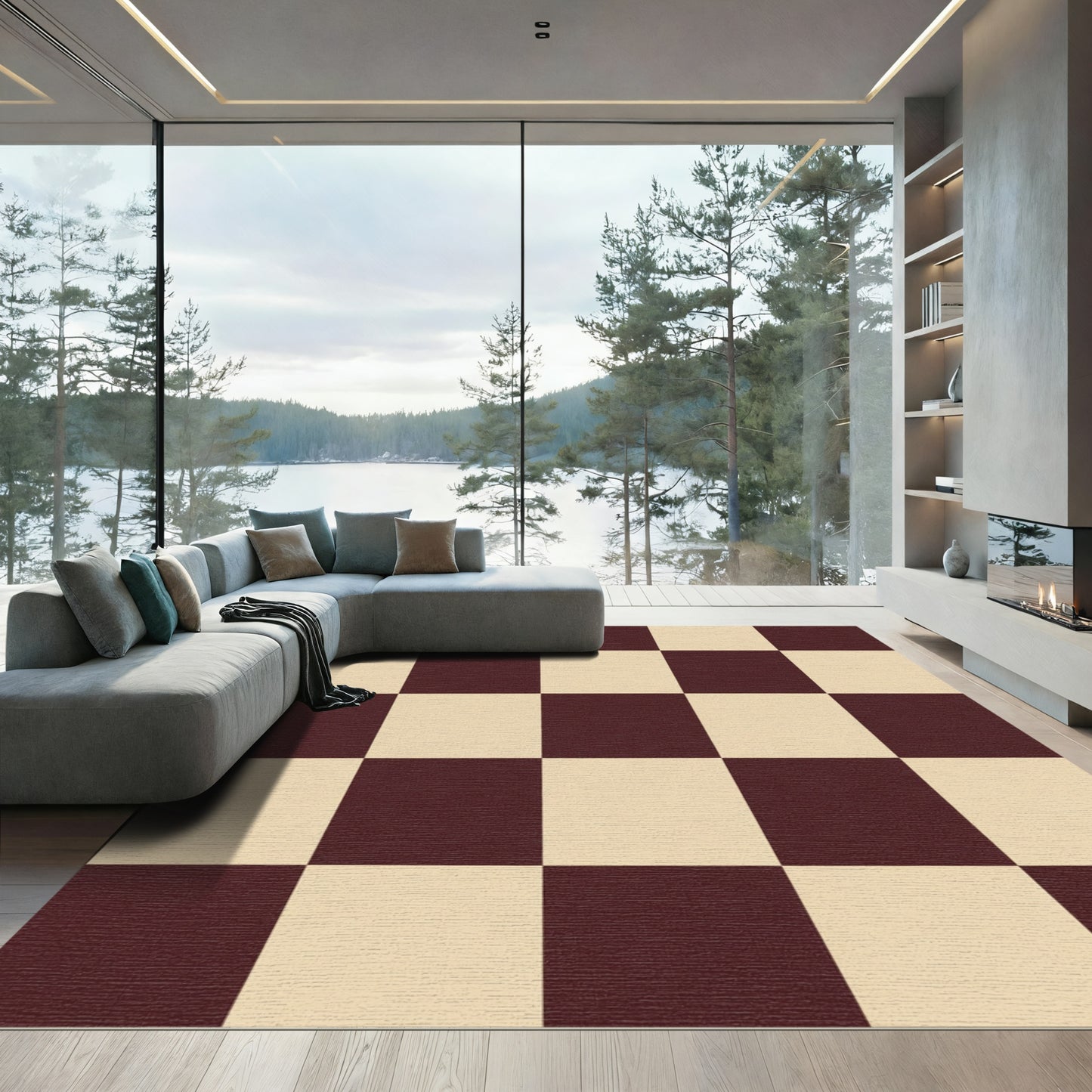 Classic Checkerboard Burgundy Cream Rug