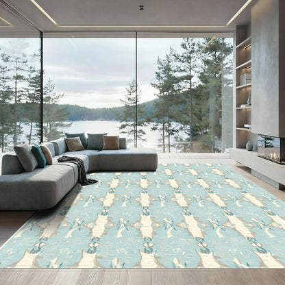 Pale Blue Abstract Column Medallion Rug