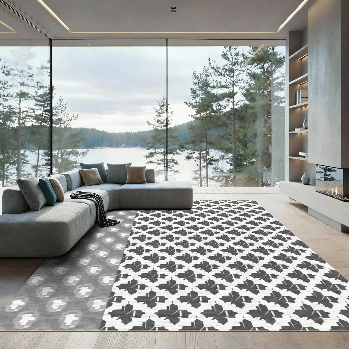 Tonal Gray Abstract Butterfly Grid Rug